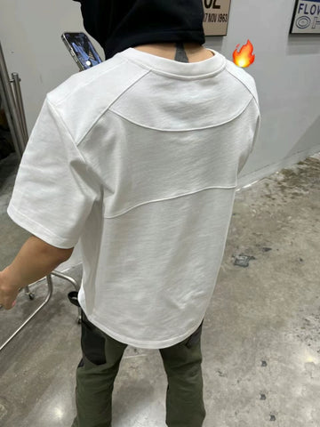 300g heavy-duty three-dimensional deconstruction cut short sleeved T-shirt from the street foundation, American casual top, solid color, men's fashion