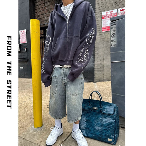 From THE STREET: Street French Blue Waffle Laundry Printed Cardigan Hoodie Hoodie