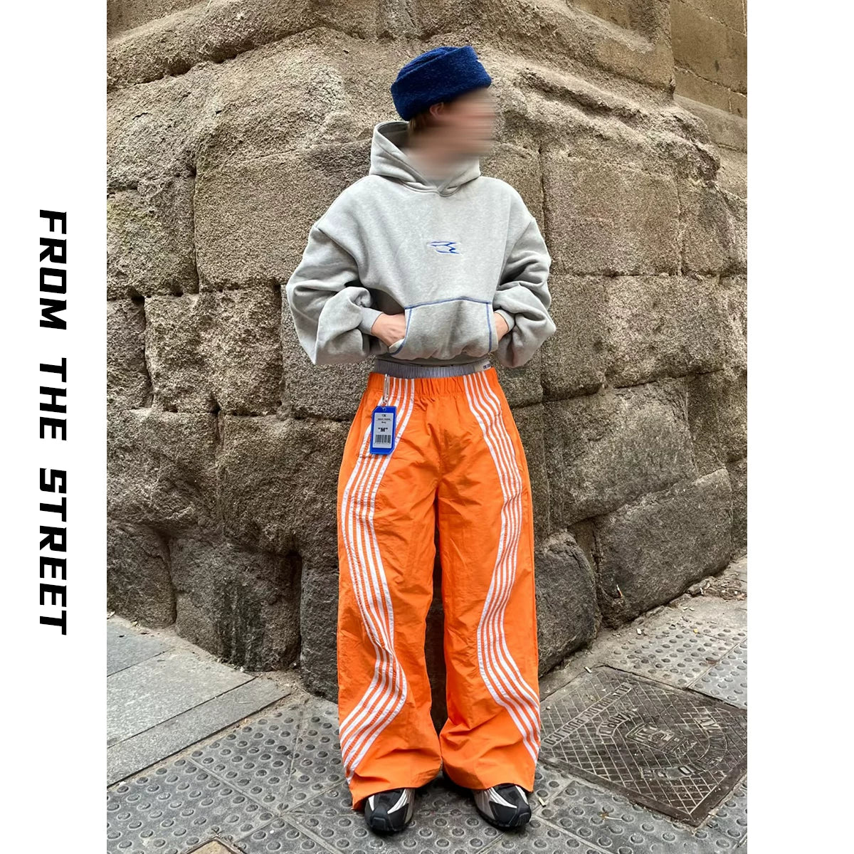 From the street, spring and summer American retro loose straight leg sports pants for men and women, striped wide leg nylon couple pants, trendy