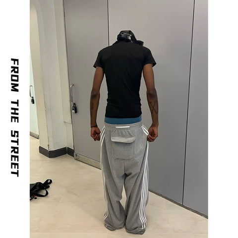 From the street American five bar vertical drawstring sports sweatpants, loose straight leg casual pants, popular versatile pants for men
