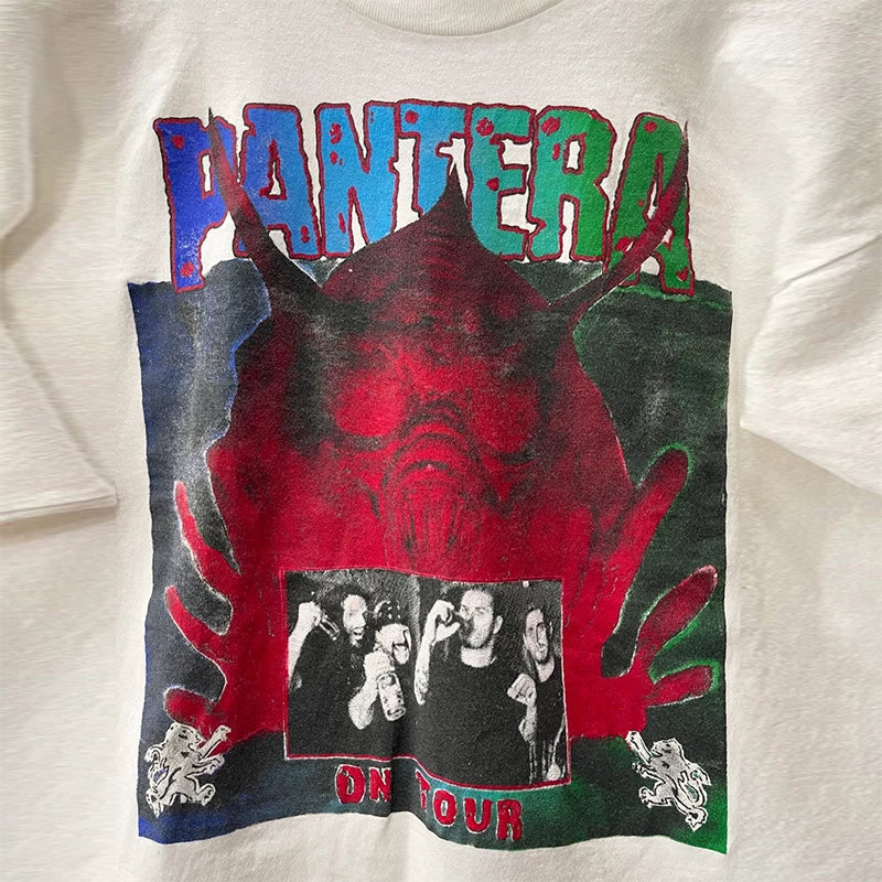 Pantera Pandora Heavy Metal Band Short Sleeve T-shirt Rapcore American Trendy Brand Design Heavy Cotton Tee