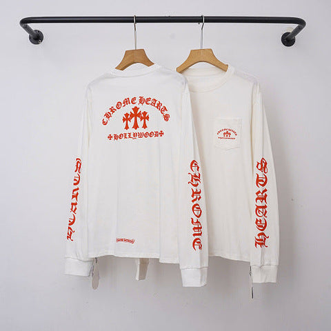 Chrome Hearts "HOLLYWOOD" Gothic Script & Cross Long Sleeve (White)