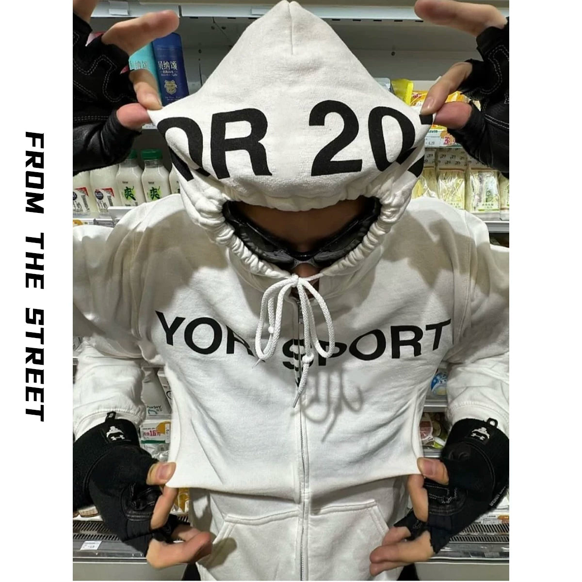 From the street slim fit elastic American loose print cardigan loose slogan hoodie couple hoodie men and women