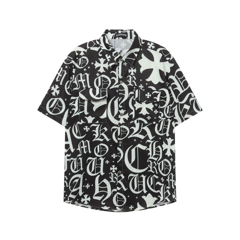 Chrome Hearts Black & White Monogram All-Over Print Short-Sleeve Shirt