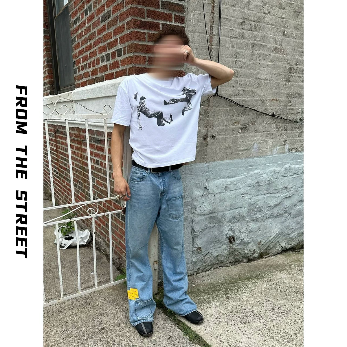 2024 Winter Youth Short sleeved Person Printed Loose Round Neck T-shirt from the Streets