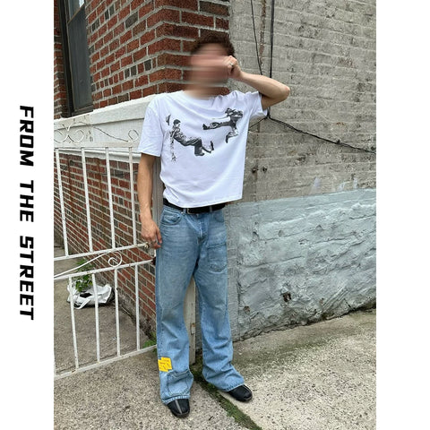 2024 Winter Youth Short sleeved Person Printed Loose Round Neck T-shirt from the Streets