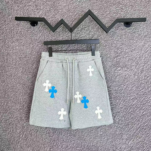 Chrome Hearts Light Gray & White-Blue Cross Patch Sweatshorts
