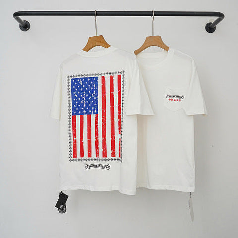 Chrome Hearts Vintage American Flag Graphic Short Sleeve T-Shirt (White)