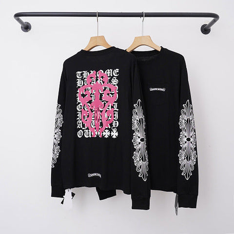 Chrome Hearts Pink Floral Vine Cross Long Sleeve (Black)