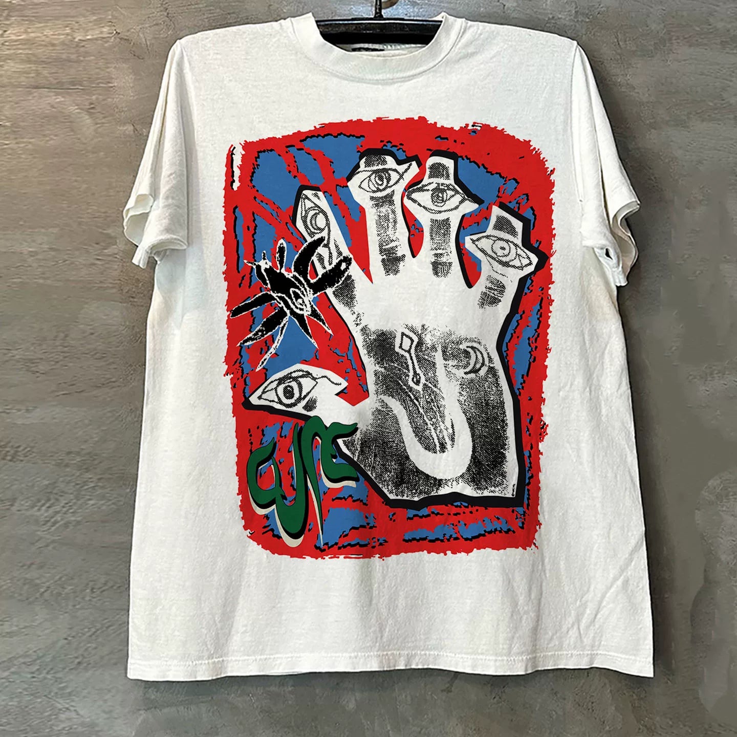 The Cure treatment band abstract hand-painted style short sleeved T-shirt Cityboy avant-garde punk heavyweight cotton half sleeved trend