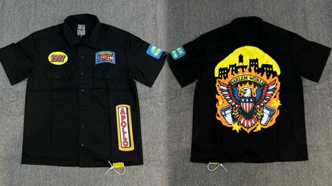 That's A Awful Lot Of Cough Syrup Harlem Eagle Patch Button-Down Shirt - Black