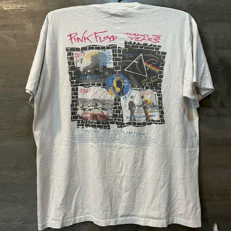 Pink Floyd White Ghost Chic Hip Hop Short Sleeve American Retro Street Explosion T-shirt Male