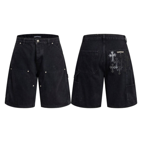 Chrome Hearts Black Heavy Wash & Back Cross Patch Cargo Shorts