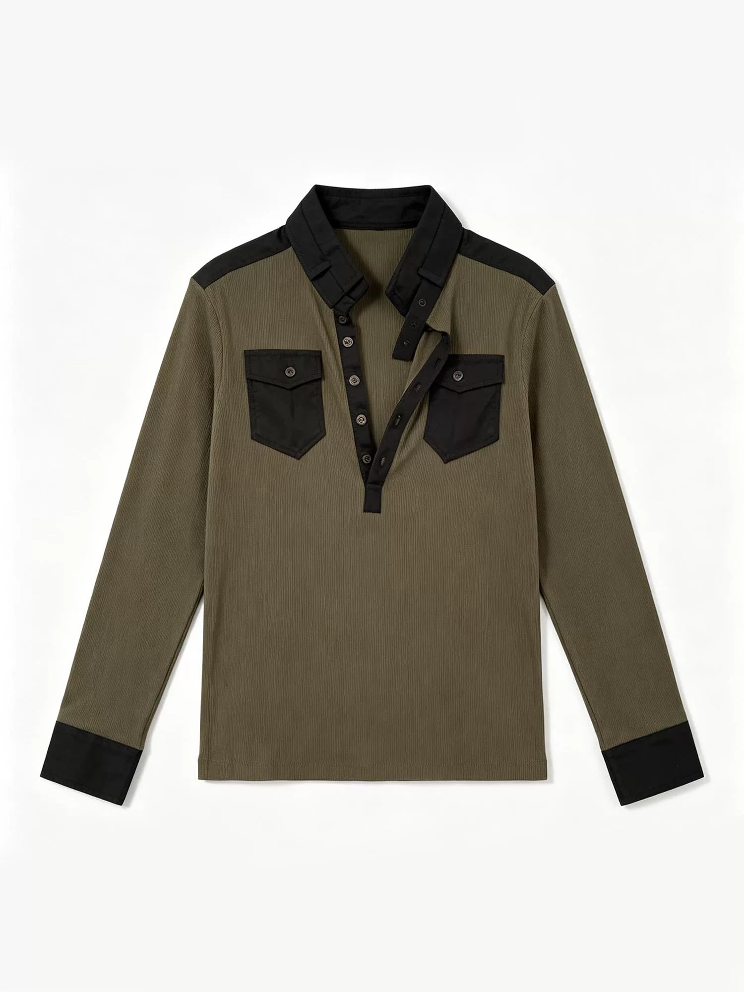 From THE STREET Street Texture Knitted Early Autumn Slimming Splicing Bottom Shirt Henry Collar Hoodie