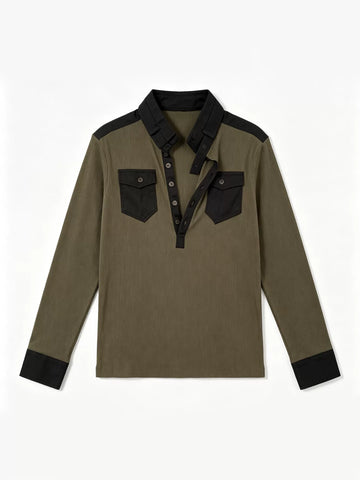 From THE STREET Street Texture Knitted Early Autumn Slimming Splicing Bottom Shirt Henry Collar Hoodie