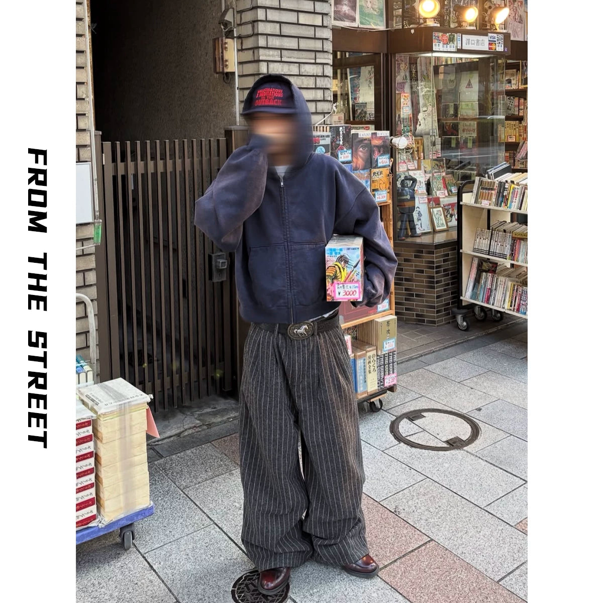 From THE STREET, Street Washed Used Short Wide Zipper Hooded Cardigan Sweatshirt, Autumn/Winter Coat