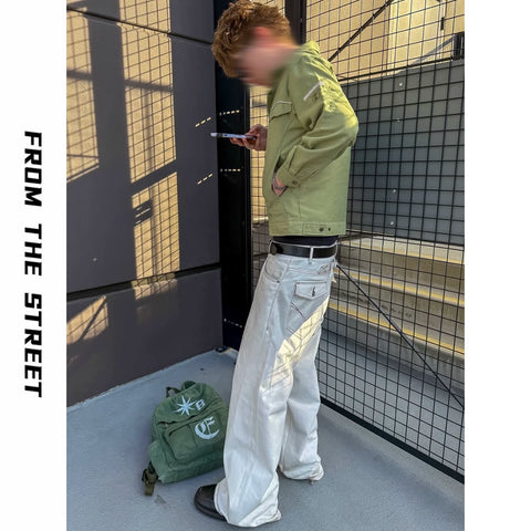 From THE STREET 13.5oz Paris Button Bone White Cottonseed Shell Original Beef Straight leg Jeans from the Street