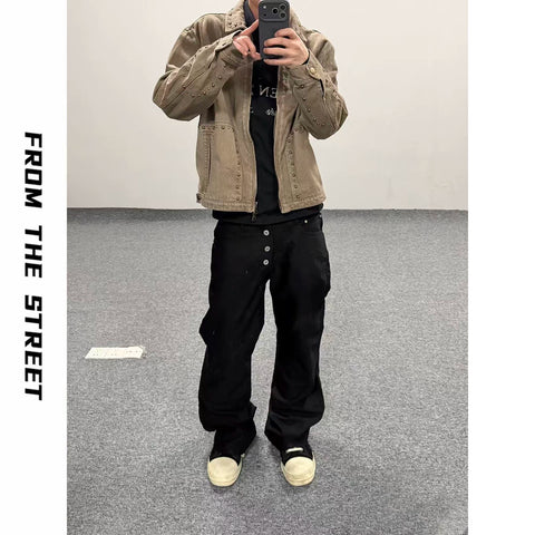 From THE STREET Street Mole Skin Four Button Washed Micro Pull Street Faux Pants for Old Men