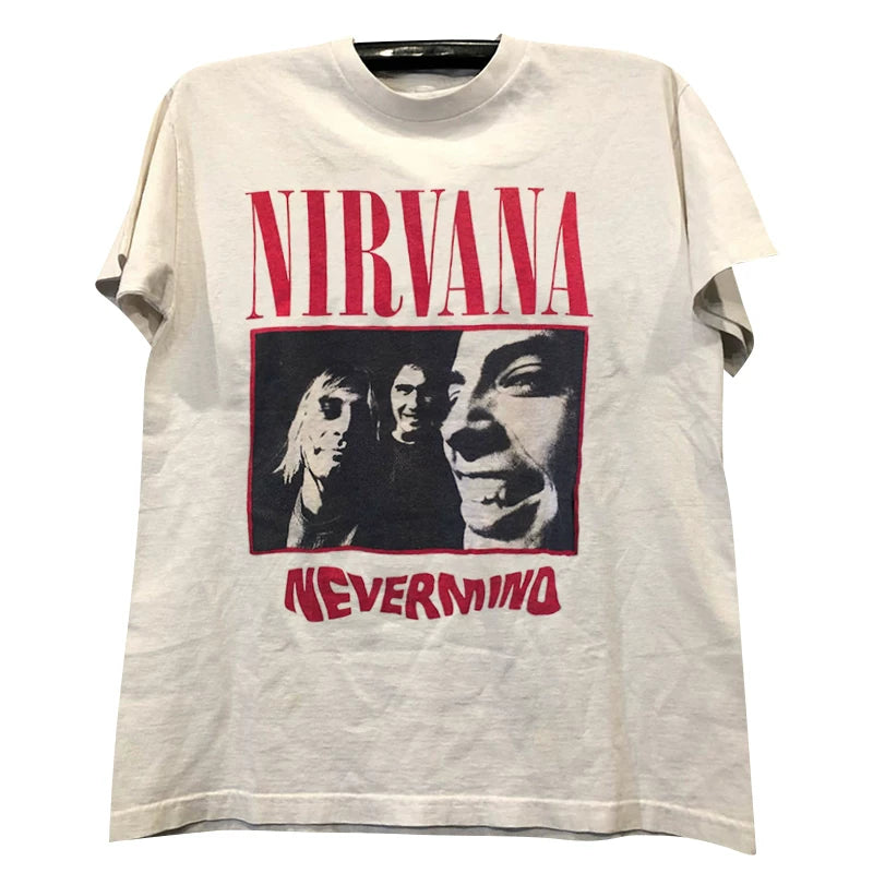 Nirvana Band Kurt Cobain Vintage American Retro Rock Short sleeved Men's and Women's T-shirts Cotton