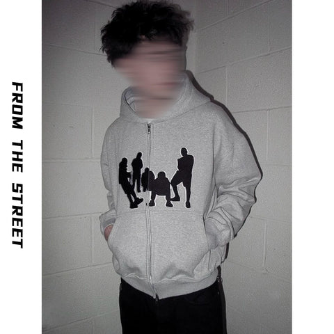 From THE STREET, a street style retro patchwork embroidered cardigan with a washed zipper and hooded sweatshirt for men