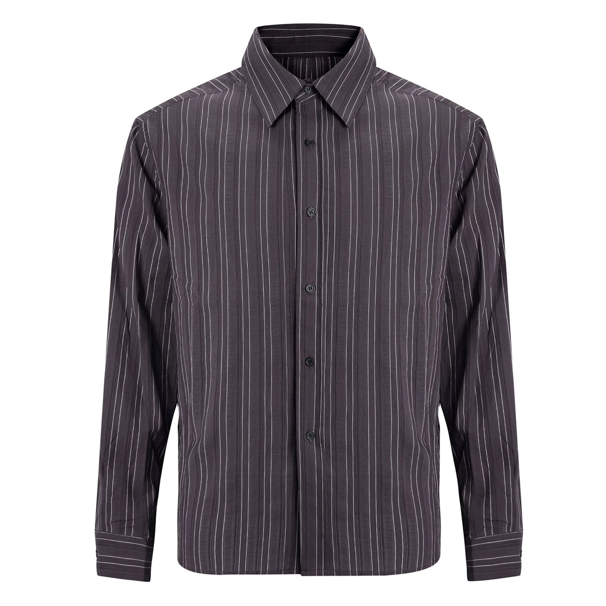 From THE STREET, a loose shirt with purple contrasting stripes from the street, suitable for both men and women