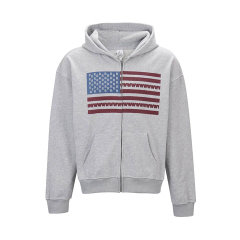 From THE STREET Street American Flag Printed Hooded Zipper Autumn/Winter Cashmere Cardigan Sweatshirt Men's Sweatshirt