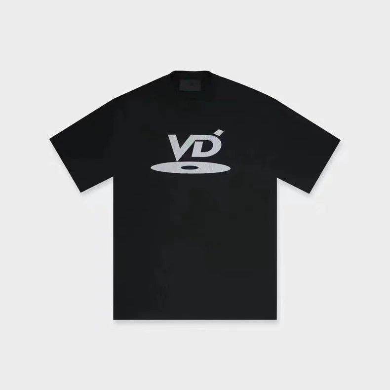 VUJADE KENIJIMA black and white short sleeved CD letter printed round neck casual heavyweight T-shirt from the street