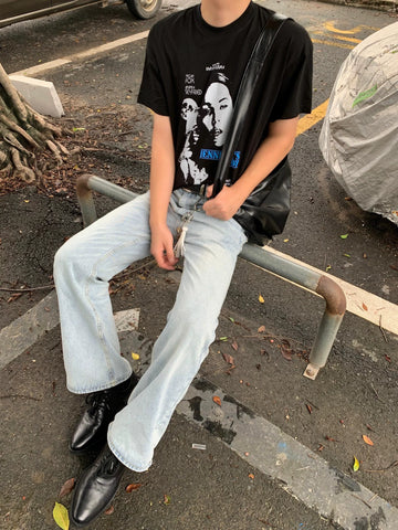 TSAOOJ Summer New Vintage Portrait Retro Digital Direct Spray Pure Cotton Top 320g Short Sleeve T-shirt