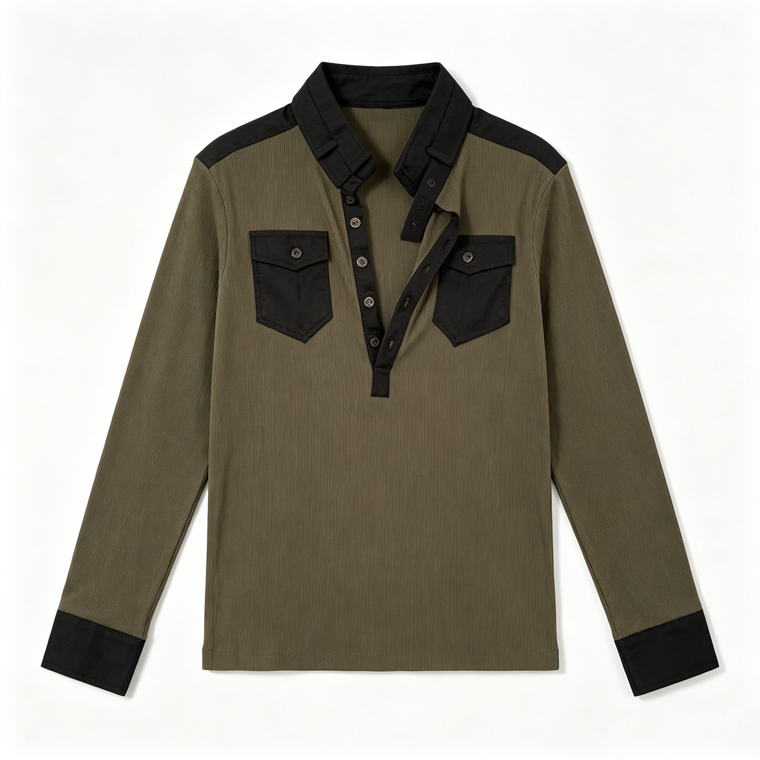 From THE STREET Street Texture Knitted Early Autumn Slimming Splicing Bottom Shirt Henry Collar Hoodie