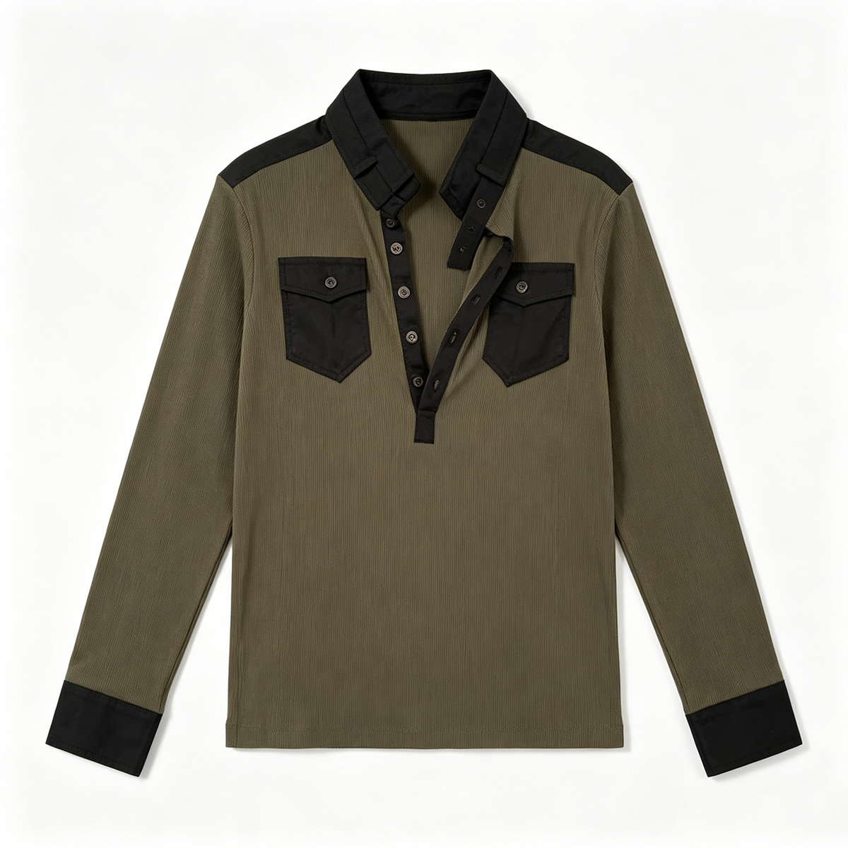 From THE STREET Street Texture Knitted Early Autumn Slimming Splicing Bottom Shirt Henry Collar Hoodie