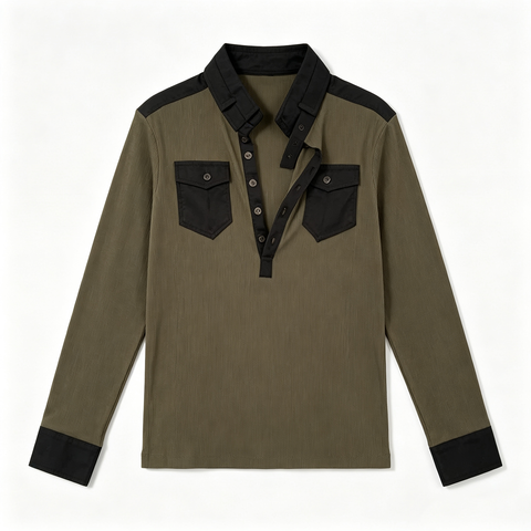 From THE STREET Street Texture Knitted Early Autumn Slimming Splicing Bottom Shirt Henry Collar Hoodie