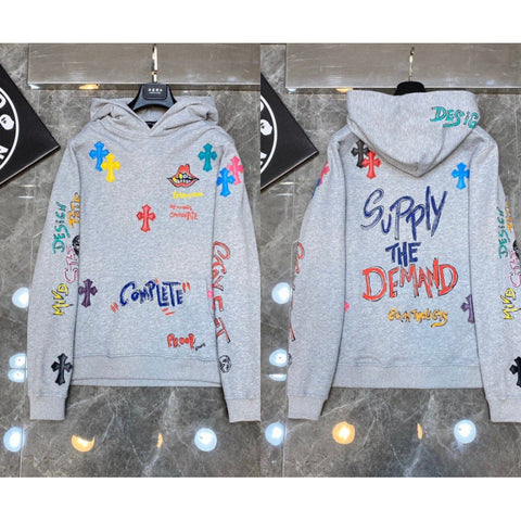 Chrome Hearts "Supply the Demand" Multi-Color Cross Hoodie (Light Grey)