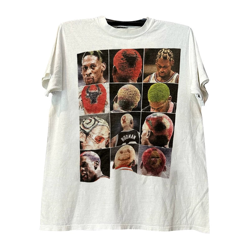 Dennis Rodman, short sleeved T-shirt, chic, hip-hop, explosive street fashion brand, half sleeved men's shirt