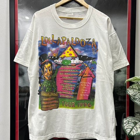 Lollapalooza音乐节潮牌印花短袖T恤y2k美式小领口纯棉圆领体恤衫