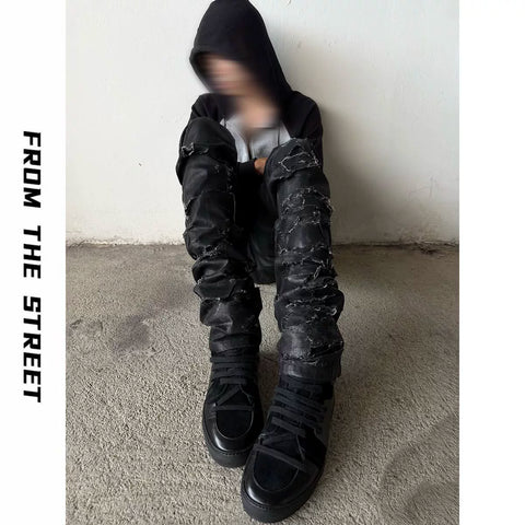 From THE STREET, Street Brushing Wax Destruction Denim Pants Slimming Skinny Pants Hediboy