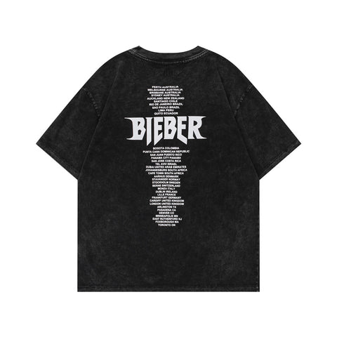 FEAR OF GOD ESSENTIALS Justin Bieber Purpose Tour Vintage Wash Portrait T‑Shirt