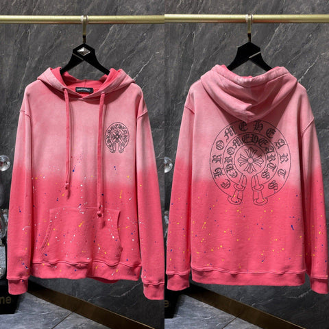 Chrome Hearts Gradient Pink Paint Splatter Horseshoe Hoodie