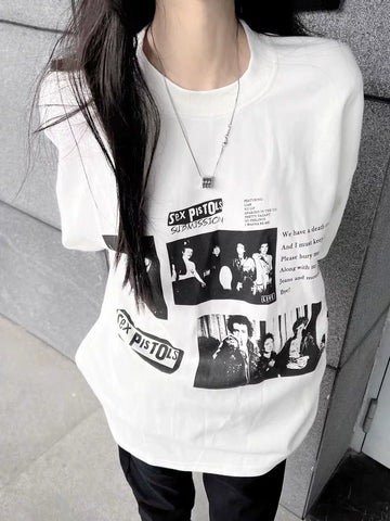 TSAOOJ Sex Pistols Rock Band Poster Printed Short Sleeve T-shirt Cleanfit Cotton Half Sleeve