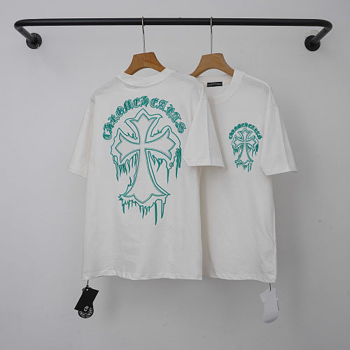 Chrome Hearts Melted Drip Cross Graphic Short Sleeve T-Shirt (White/Green)