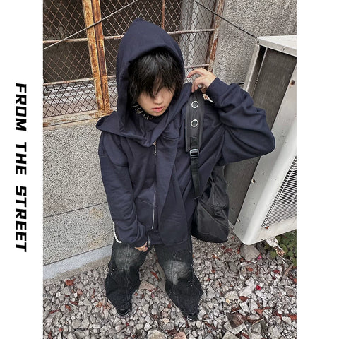 Street American Alien Four Sleeve Double Hat hoodie, niche loose hooded zipper cardigan, autumn outerwear, men's trend