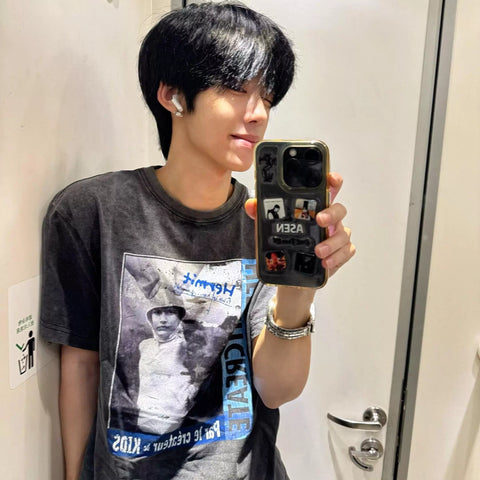 TSAOOJ Summer New Product Retro Water Washed Old Strange Kid Direct Spray Printed Short Sleeve Loose Versatile T-shirt