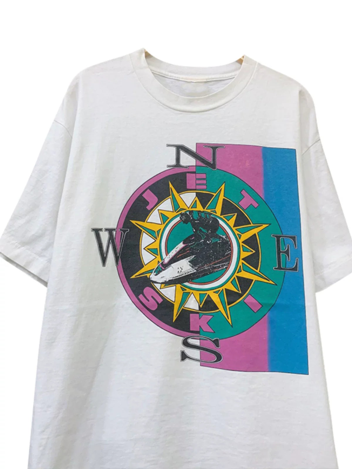 Meichao Explosive Street Creative Design Sense Compass Vintage Niche Retro Short sleeved Men's and Women's Pure Cotton Small Collar T-shirt