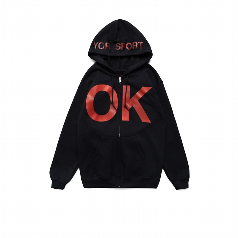 From the street American retro simple loose zipper jacket versatile hooded sweatshirt letter printed cardigan sweatshirt men