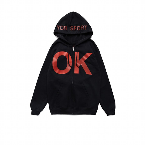 From the street American retro simple loose zipper jacket versatile hooded sweatshirt letter printed cardigan sweatshirt men