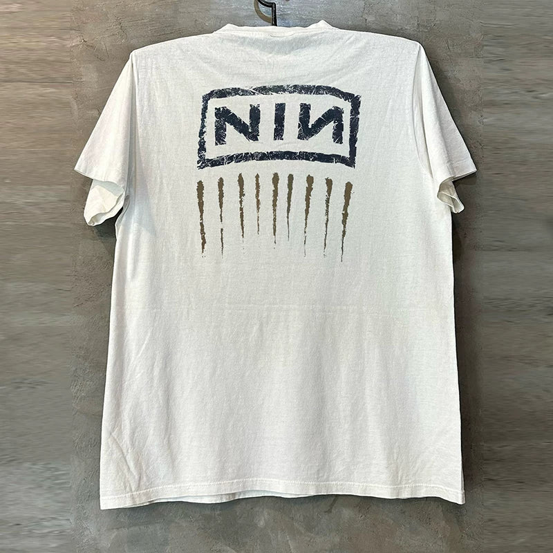 Nine Inch Nails Rock Band Hiphop Hip Hop Small Collar Men's and Women's Short sleeved Cotton T-shirt