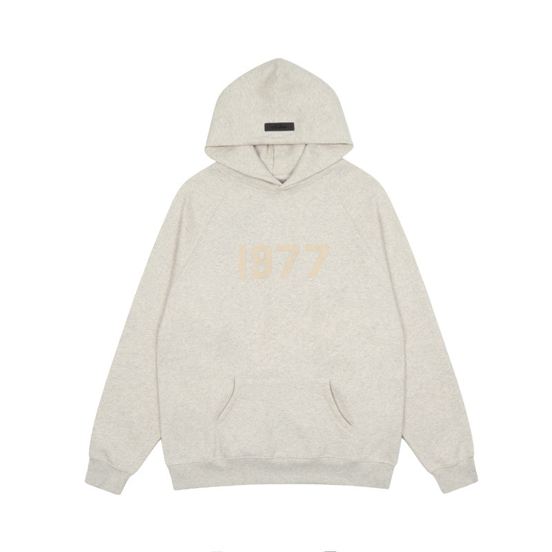 FEAR OF GOD FOG ESSENTIALS Flocked 1977 Loose High‑Street Hoodi