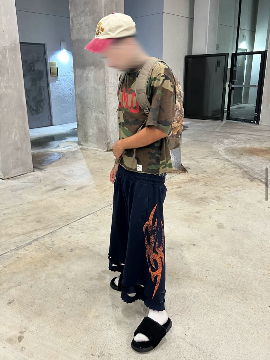 From THE STREET: Street vintage totem straight leg casual loose wide leg seven part sweatpants