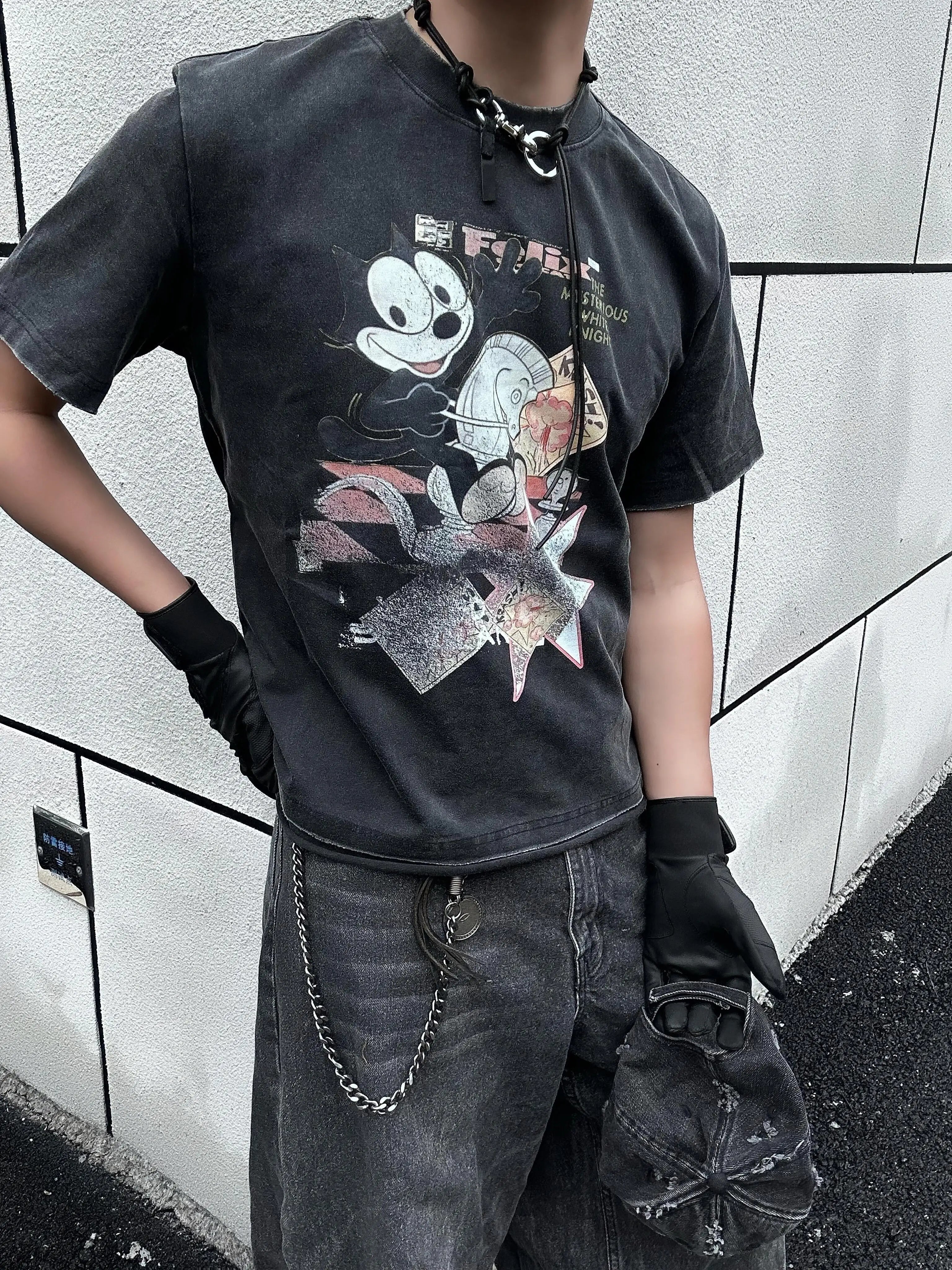TSAOOJ American retro cartoon printed short sleeved T-shirt for men and women, loose and casual versatile top