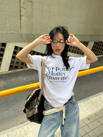 TSAOOJ \"Don't find me to borrow money\" American high street slogan short -sleeved Cleanfit heavy cotton half -sleeved T -shirt
