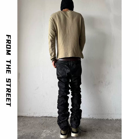 From THE STREET, Street Brushing Wax Destruction Denim Pants Slimming Skinny Pants Hediboy